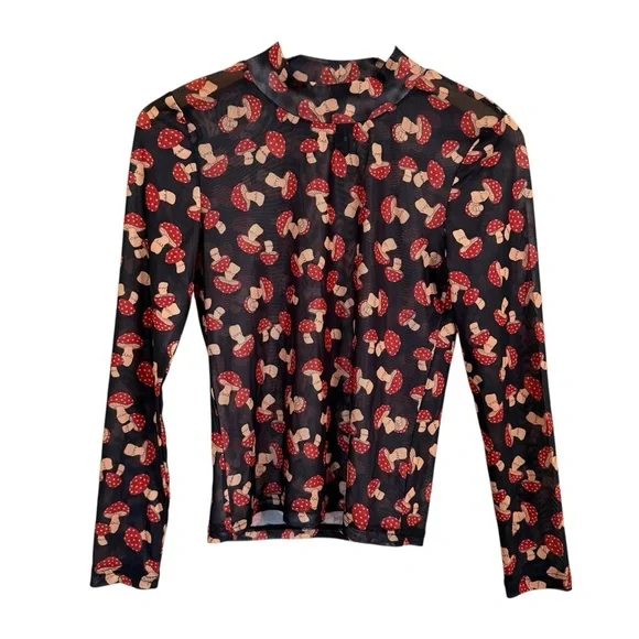 Dangerfield Mushroom Mesh Top Women’s Size 8 - Picture 4 of 16